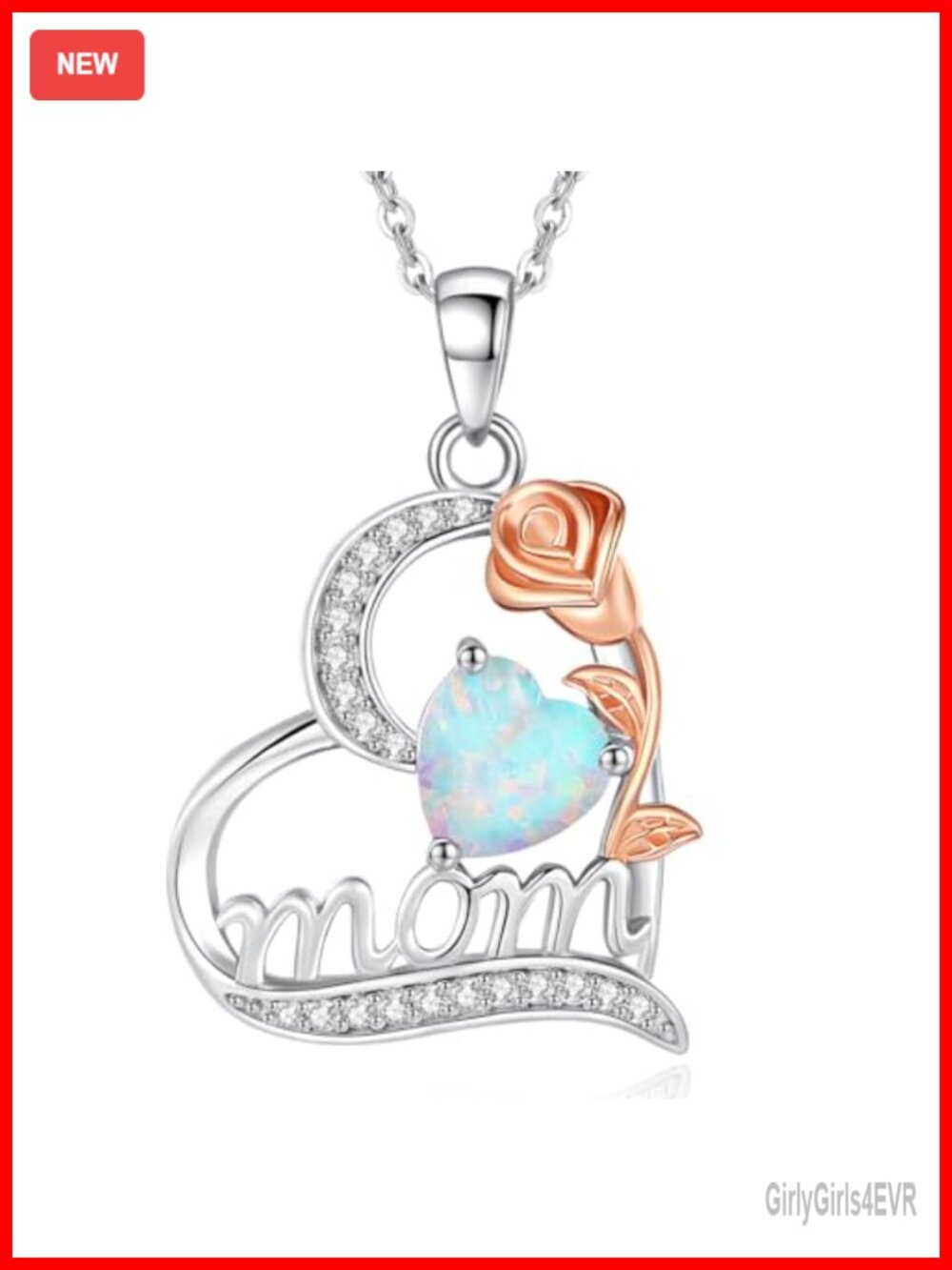 Opal Heart Pendant Necklace 18 Inch Cable Chain Lobster Clasp